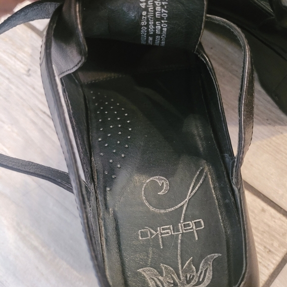 DANSKO Franka black leather wedge ankle strap studs heeled clogs casual W 10.5 - Picture 15 of 16